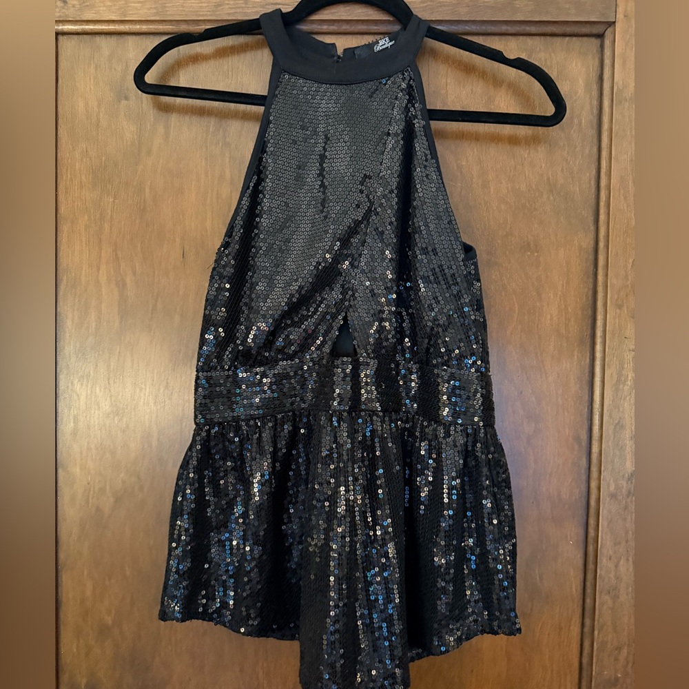 Black Sequin Halter Top-